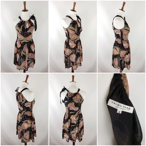 Trina Turk Black Paisley Halter Dress Size 4 EUC